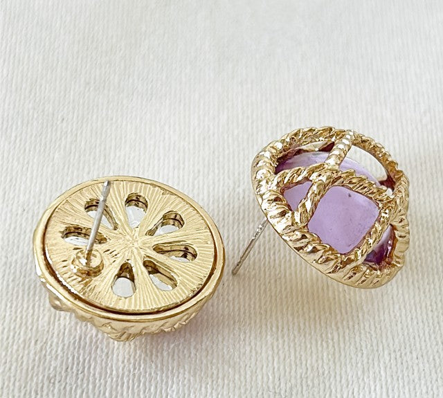 Fabulous round lavender colored pierced earrings
