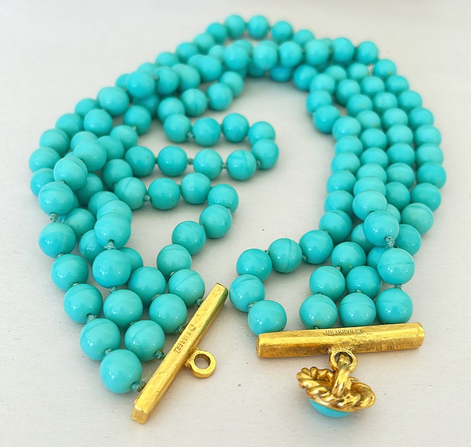 Signed 80’s Larisa BARRERA signed heavy quality polished turquoise beaded necklace with 4 strands