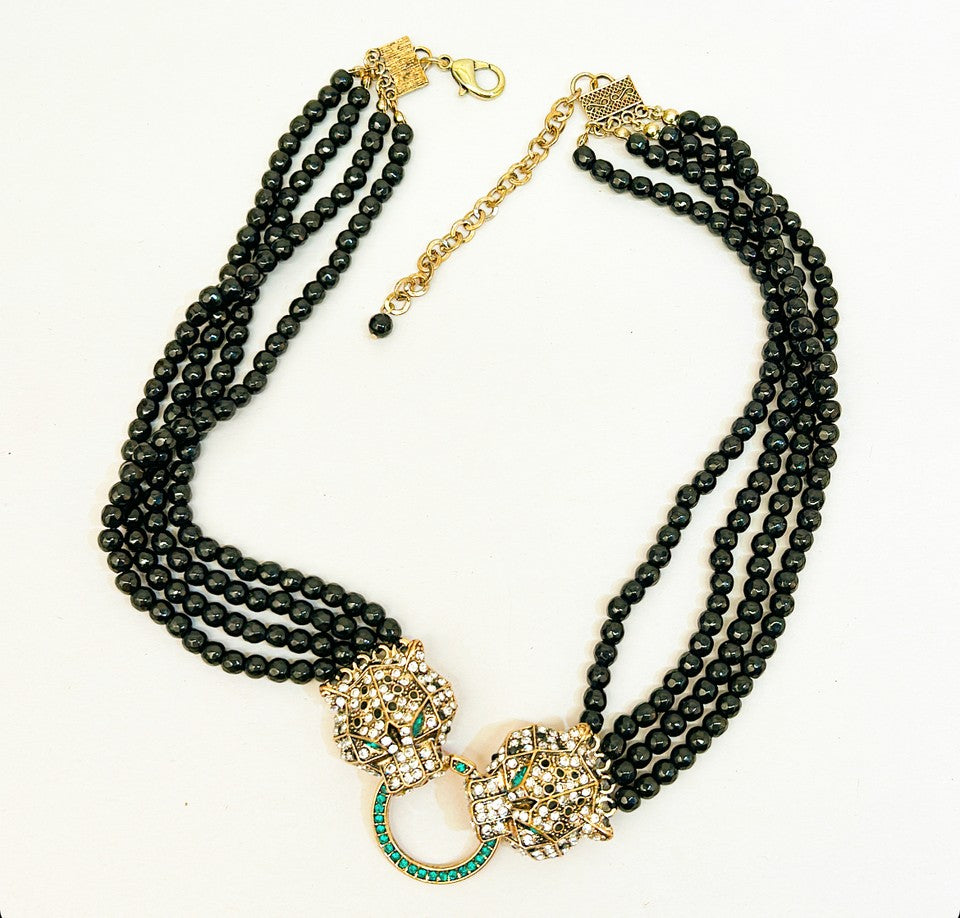 Fabulous modern double panther head statement necklace .