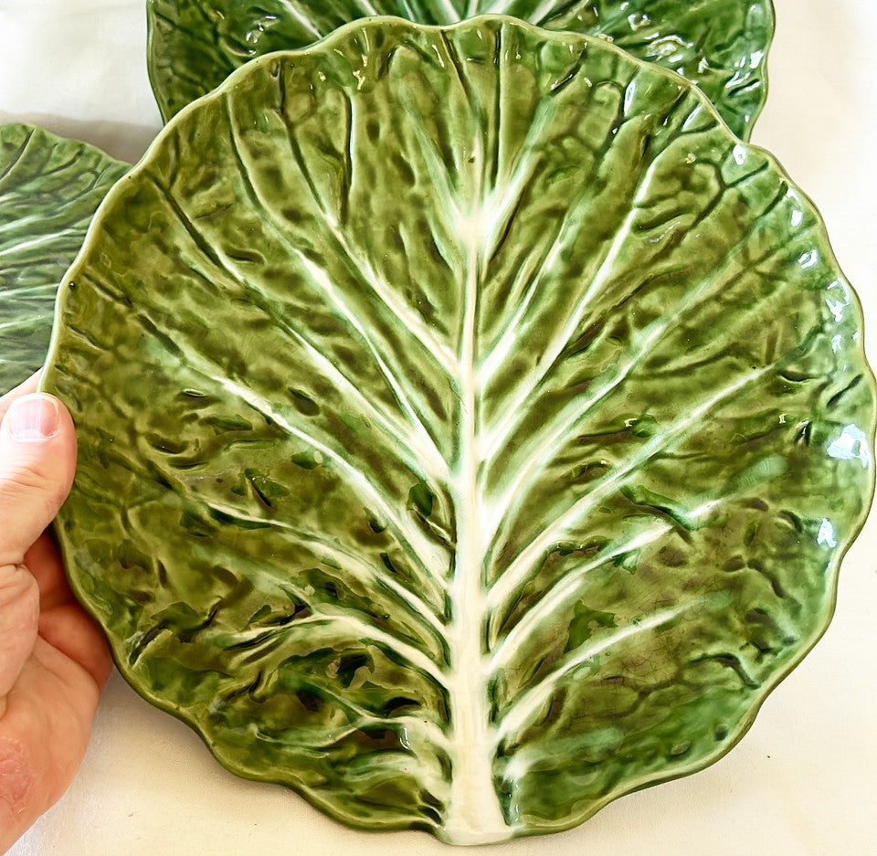 Set of 6 matching 1960s stamped FAIANCAS BELO PORTUGAL green cabbage plates