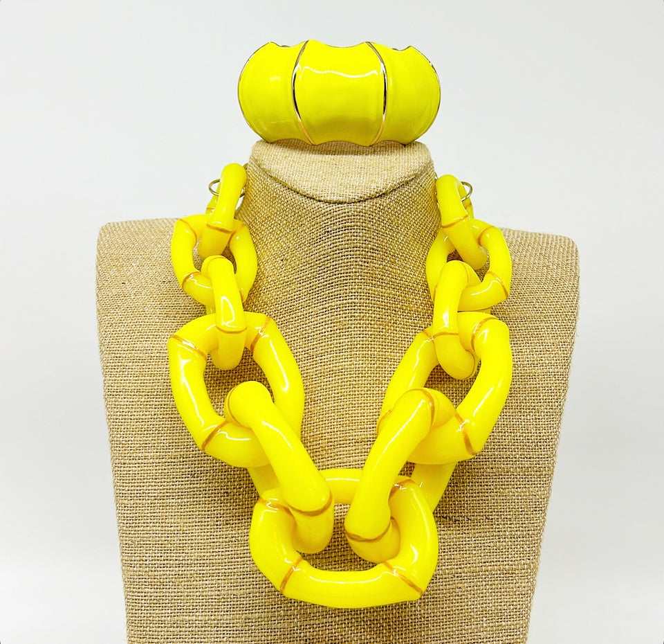 "The Lily"  Bamboo Link Necklace - Yellow