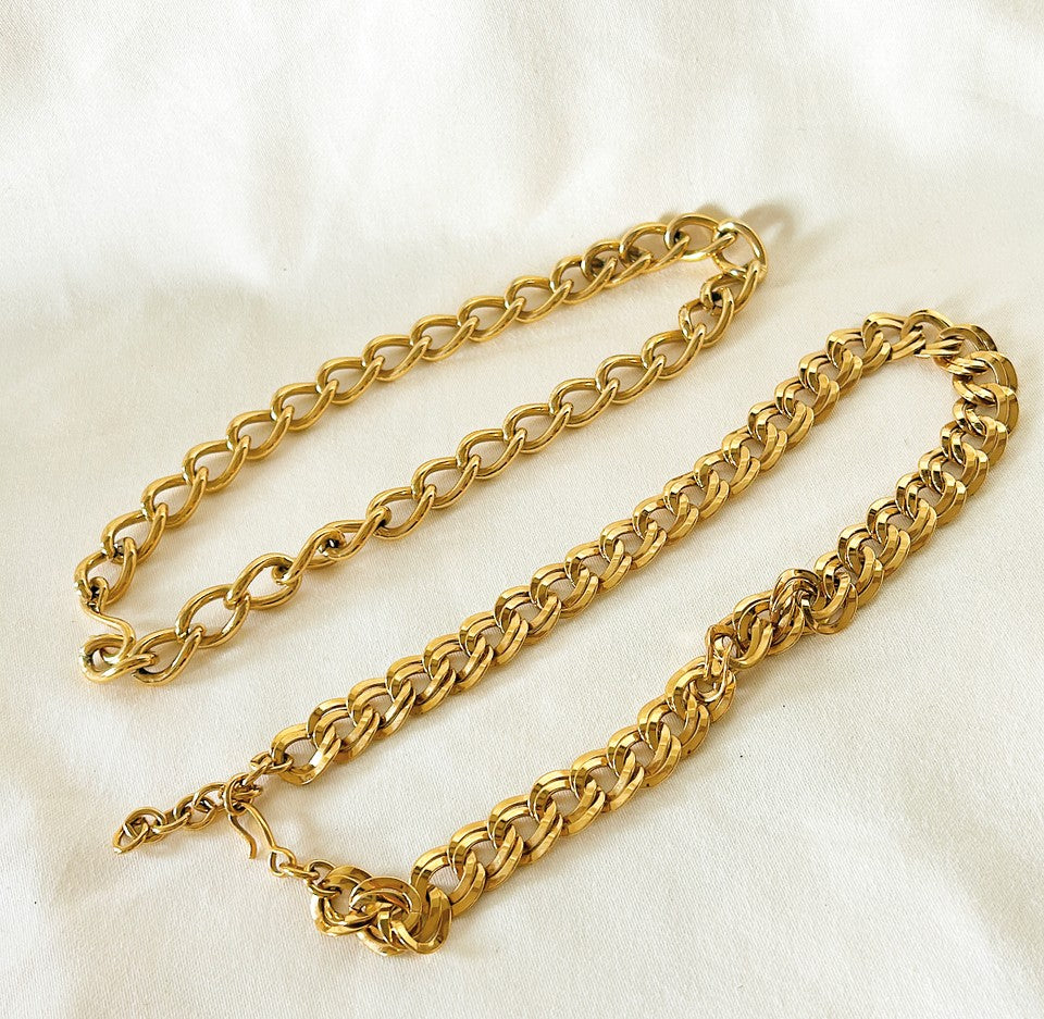Set of 2 large chunky gold link necklaces pair together.