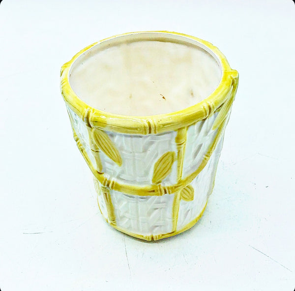 Darling White and Yellow Faux Bamboo Ceramic Planter