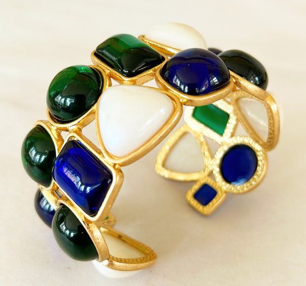 Bold fabulous statement cuff bracelet with multi colored style cabochon