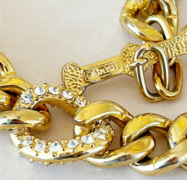 80s signed Carlisle statement gold link necklace.