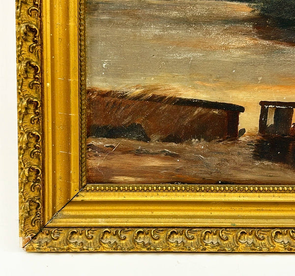 Mid 1800s antique original oil painting on board.