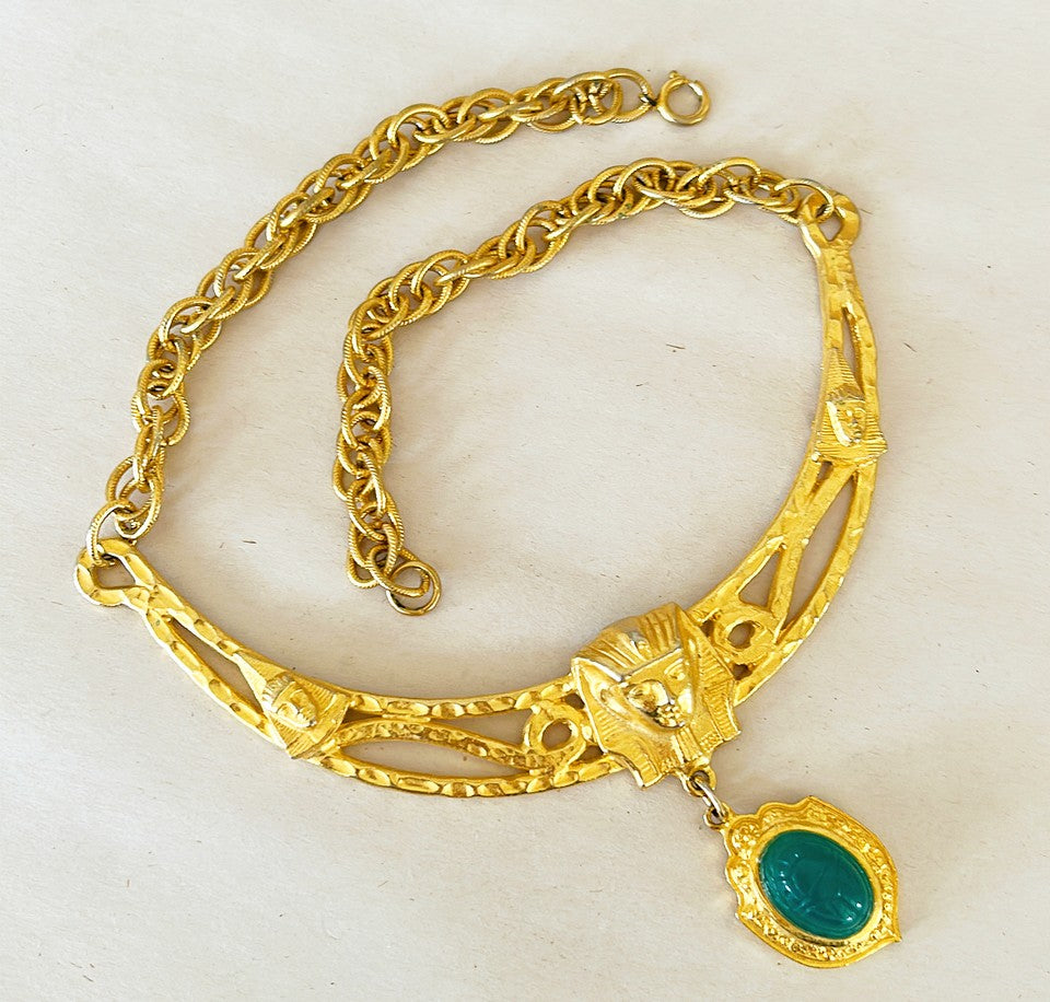Extremely rare signed CARLYLE vintage Egyptian style statement necklace.