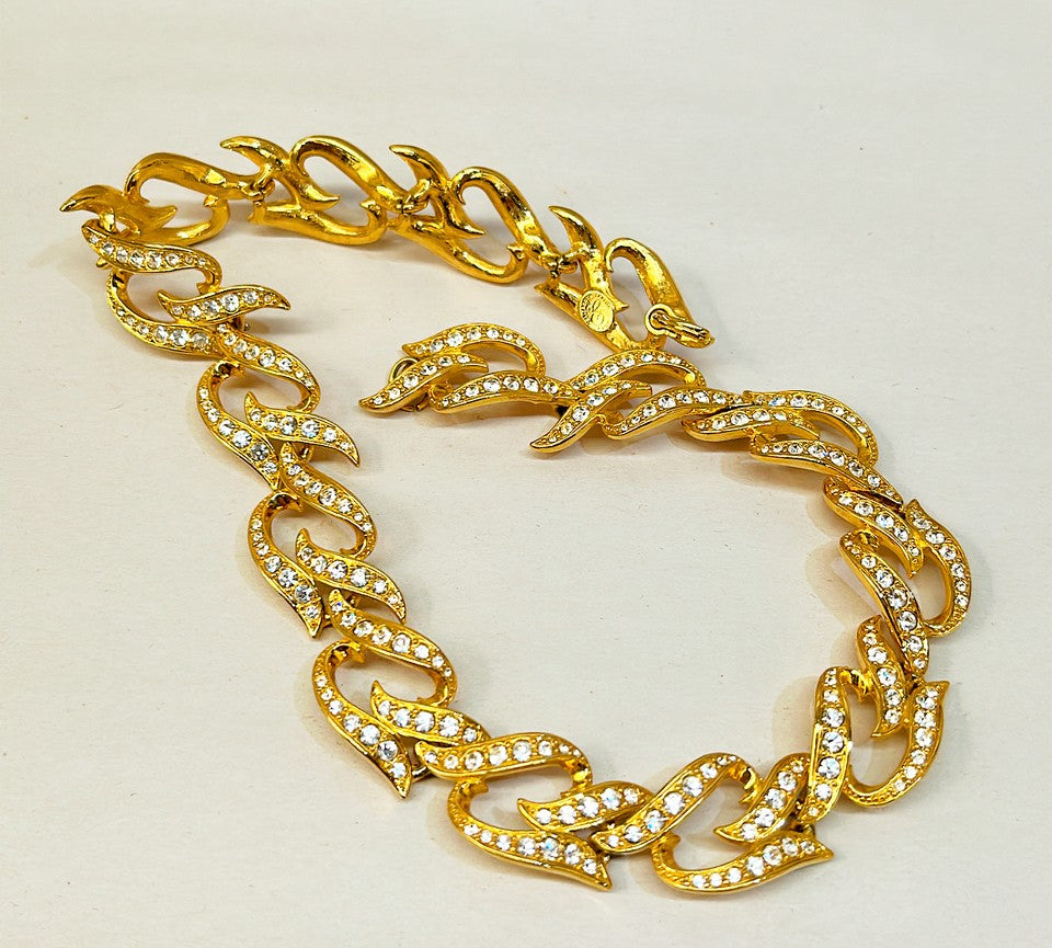 Super rare 1980s signed Elizabeth Taylor statement collar style rhinestone encrusted glamorous necklace