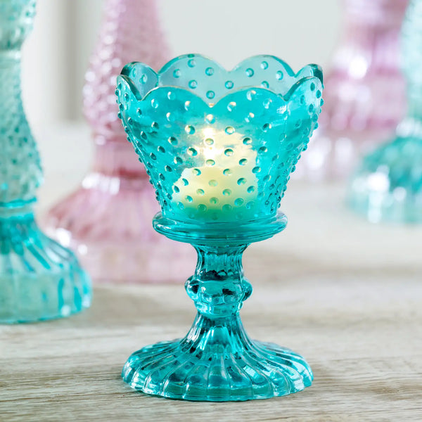 Pressed Glass Footed Candle Holder - Set of 6
