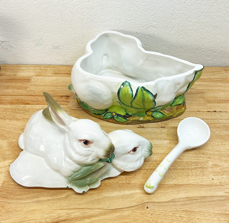 Life size vintage Italian bunnies tureen