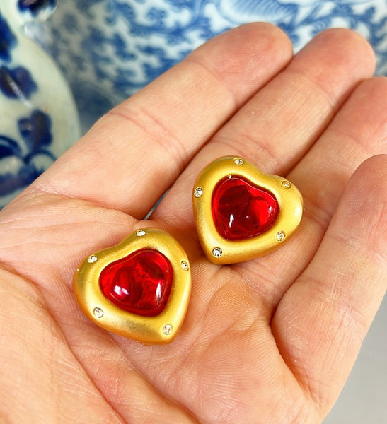 Vintage GIVENCHY Clip on signed earrings. Heart collection
