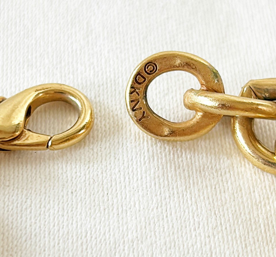 Amazing signed DKNY 1980s acorn / leaves charm style link bracelet.