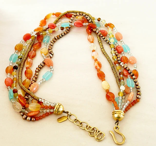 Vintage signed Don Caster multi Strand cluster beaded necklace.