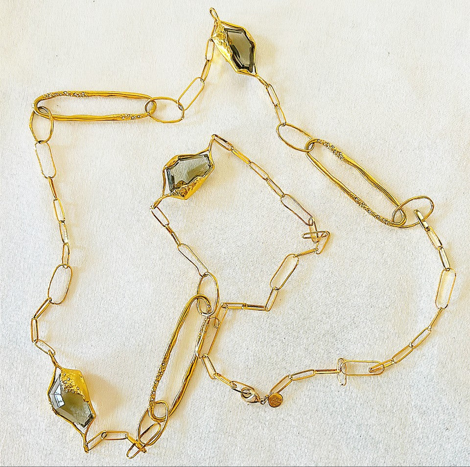 Rare signed Alexis Bittar designer link necklace in gold tome metal links