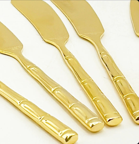 Classic set /6 gold metal bamboo dessert knives