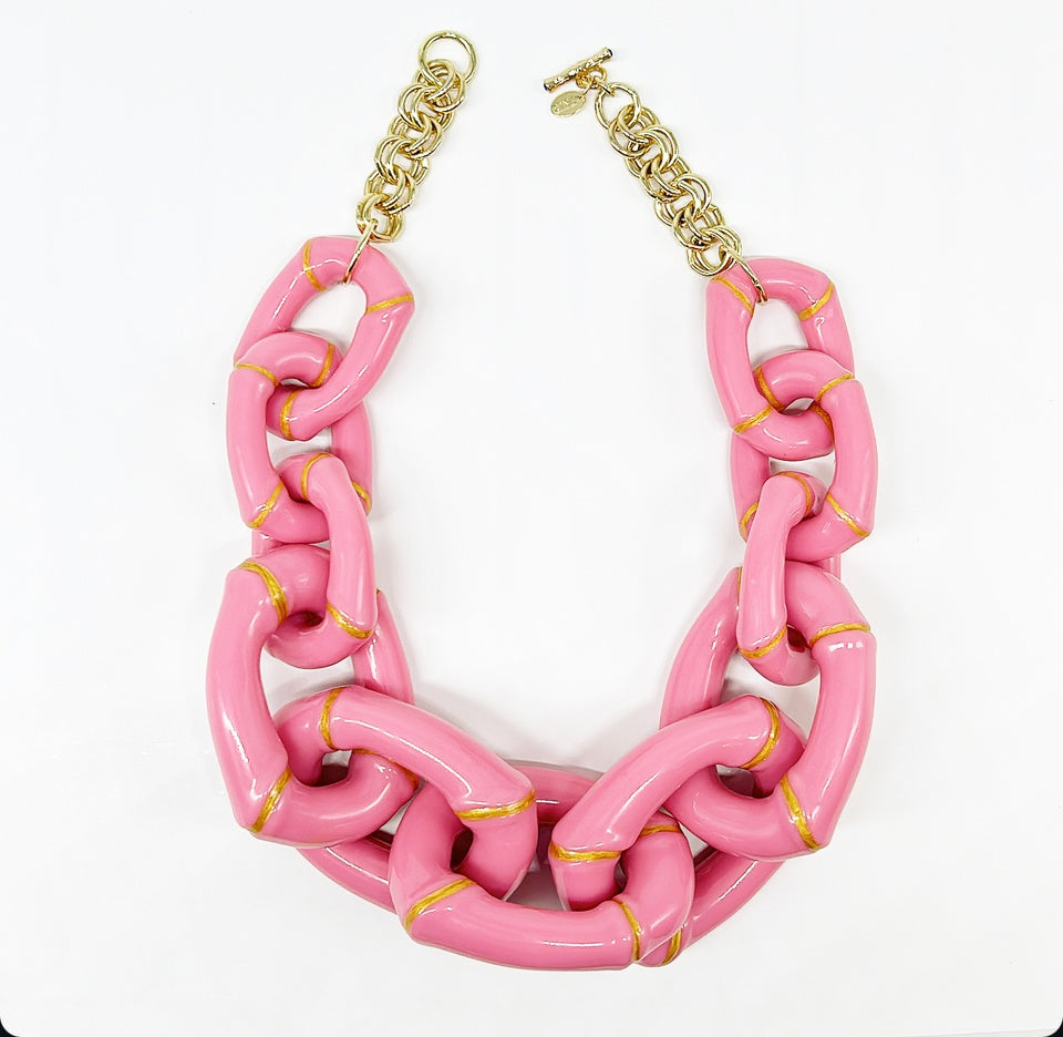 "The Lily"  Bamboo Link Necklace  - Pink