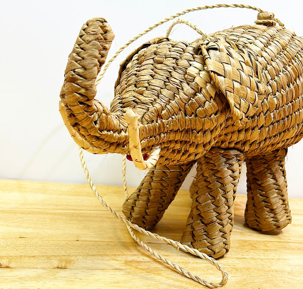 Fun rattan woven elephant purse