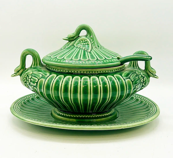 Amazing rare green Portugal- stamped made in Portugal for Porta green oval swan tureen