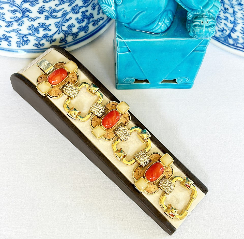 Fantastic large chunky vintage stone encrusted link style bracelet.
