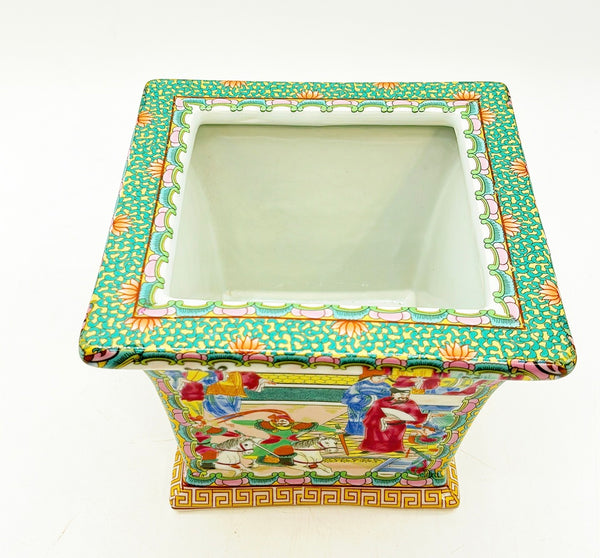 Classic square rose medallion style cachepot.