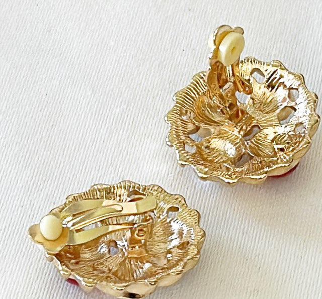 Stunning designer style clip on earrings with faux personal and Gripoix style stone accents