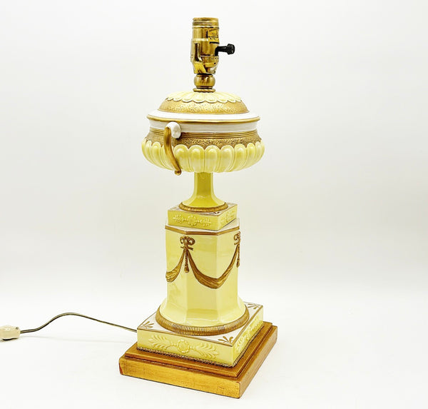 1960s neoclassical style urn table lamp in a hand painted glazed ceramic finish.