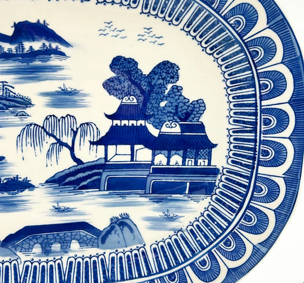 Extra large oval shape blue &amp; white chinoiserie vintage serving platter