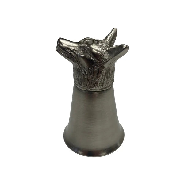 Pewter-Plated Fox Head Stirrup Cup, Jigger, Shot Glass- S/4