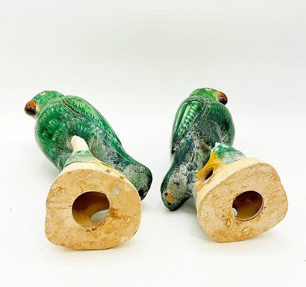 Pair of deep green decorative Asian style birds.