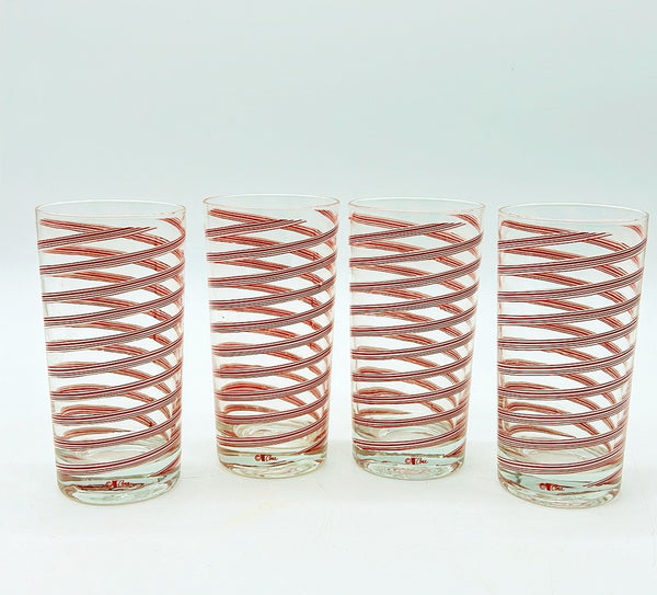 Set a four vintage candycane striped style Christmas water glasses.