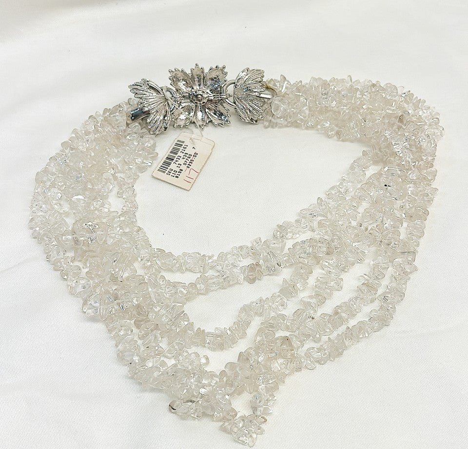 Fabulous signed Barrera statement 6 strand cluster necklace with silver tone metal statement clasp.