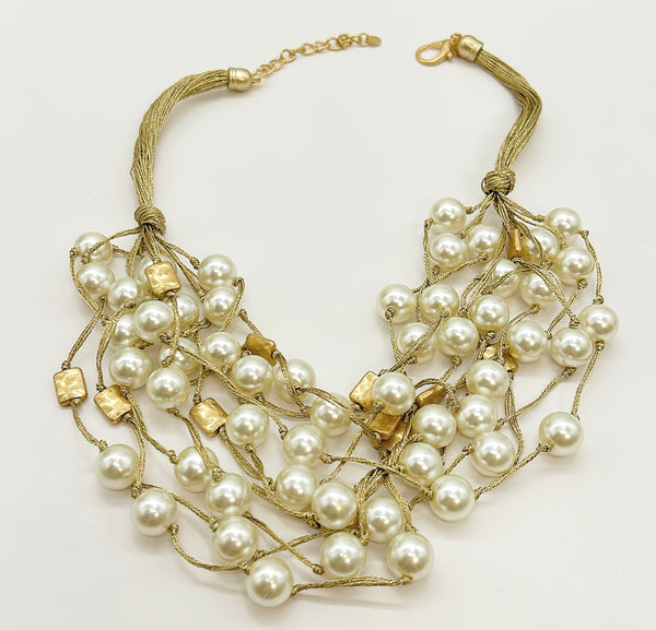 Chunky multi -strand faux pearl necklace.