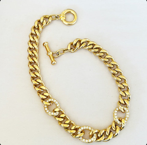 80s signed Carlisle statement gold link necklace.