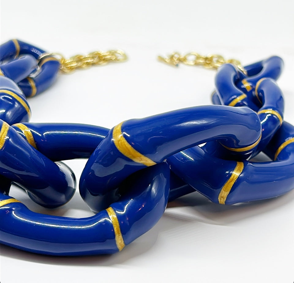 "The Lily"  Bamboo Link Necklace  - Blue