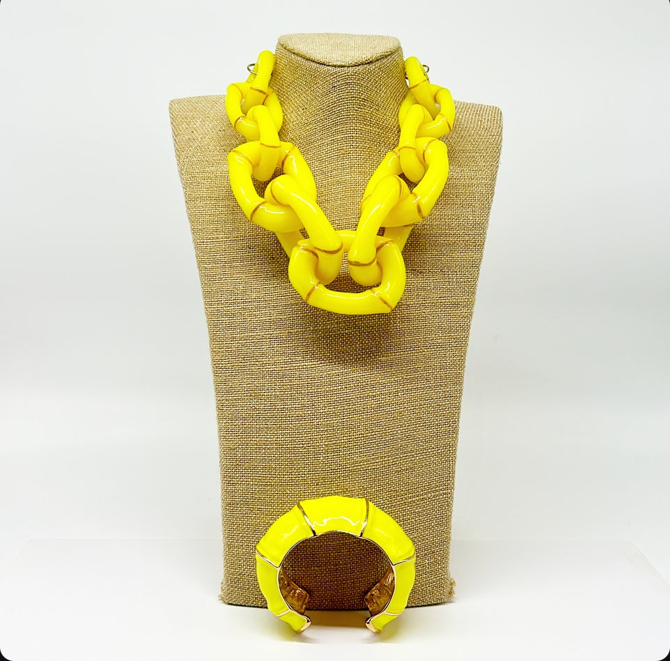 "The Lily"  Bamboo Link Necklace - Yellow