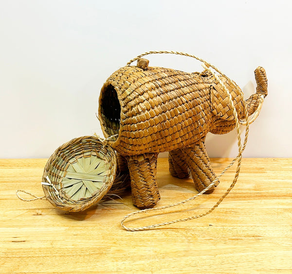 Fun rattan woven elephant purse