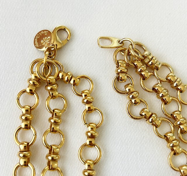 Vintage signed designer necklace - horse bit style link design with multi strands 3 total with lobster claw clasp