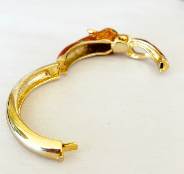 90s panther head bangle bracelet- hinged with clasp