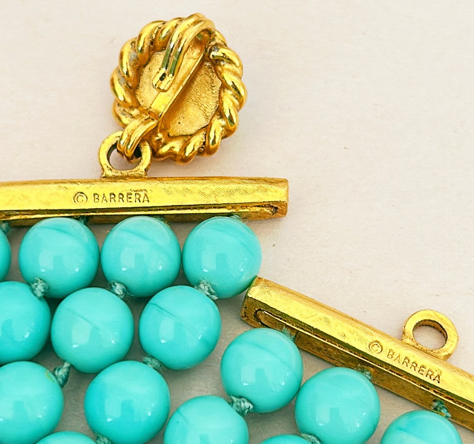 Signed 80’s Larisa BARRERA signed heavy quality polished turquoise beaded necklace with 4 strands