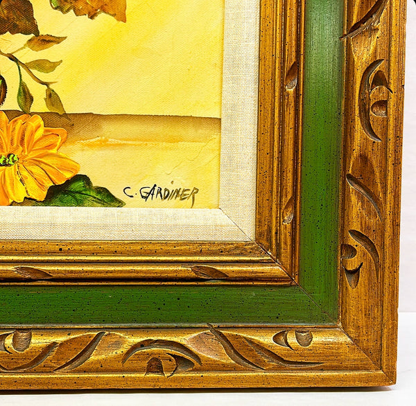 Large scale framed original art oil on canvas flowers in vase