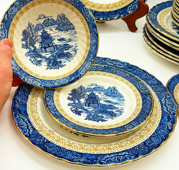 Antique blue &amp; white blue chinoiserie stamped GRINDLEY Staffordshire England fine china set.