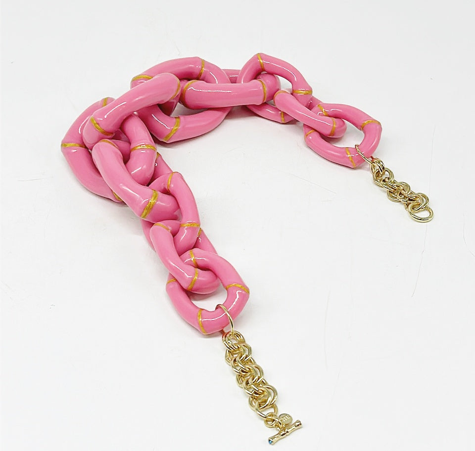 "The Lily"  Bamboo Link Necklace  - Pink