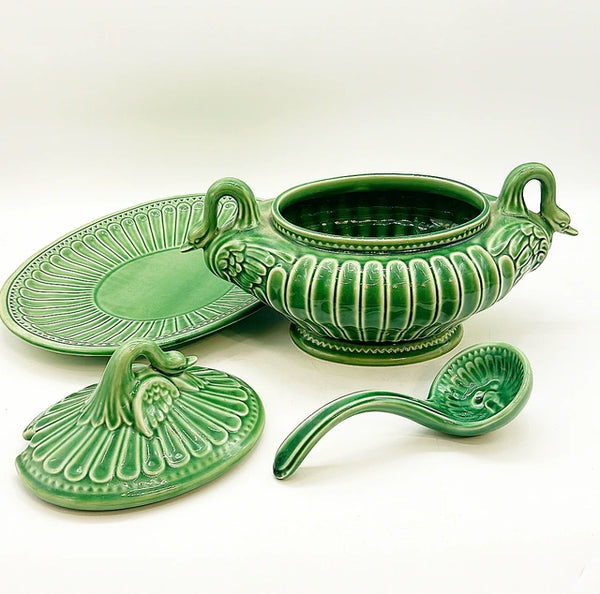 Amazing rare green Portugal- stamped made in Portugal for Porta green oval swan tureen