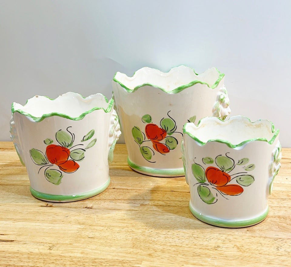 1960s vintage set of 3 matching cachepots.