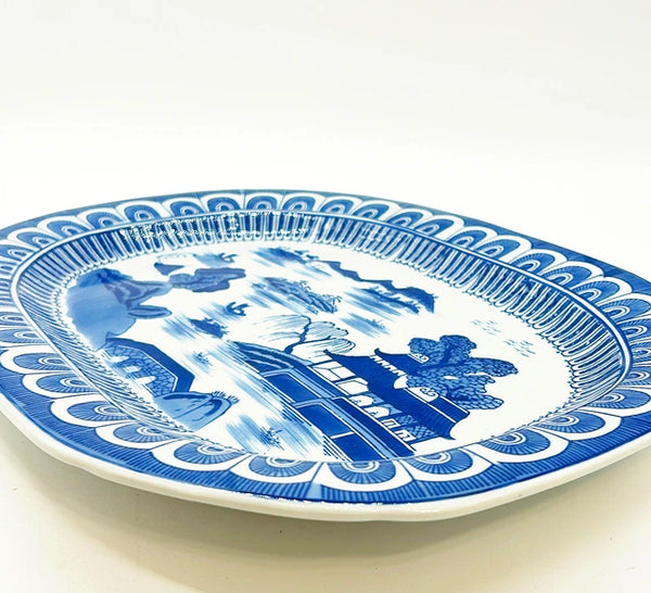 Extra large oval shape blue &amp; white chinoiserie vintage serving platter