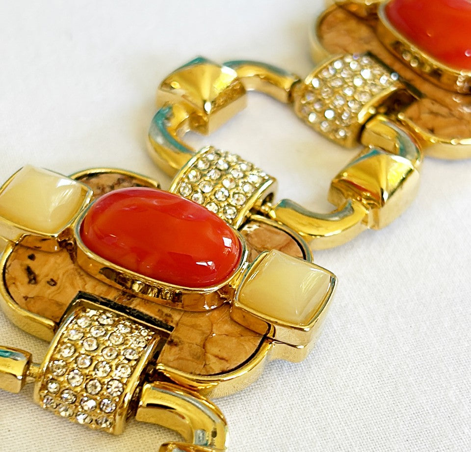 Fantastic large chunky vintage stone encrusted link style bracelet.