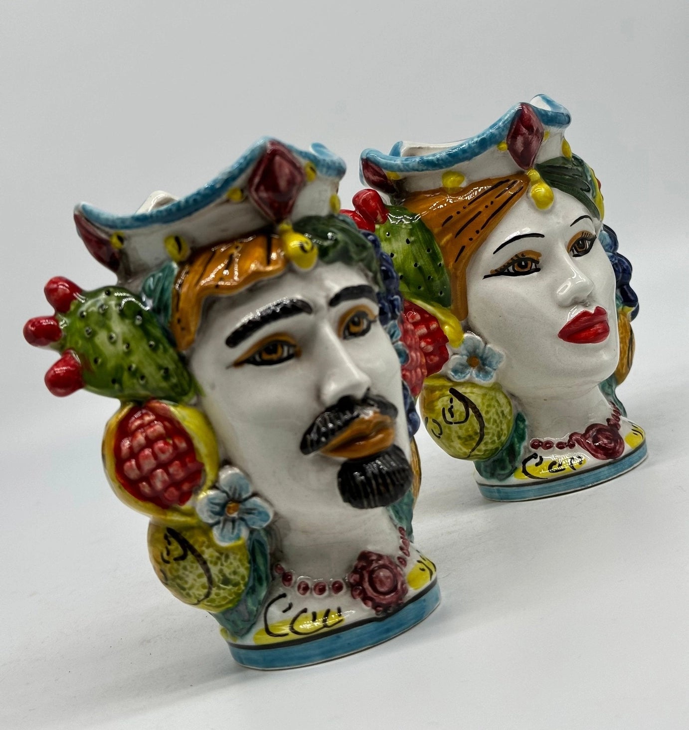 Pair of Moro Heads Ceramic Fruit Caltagirone