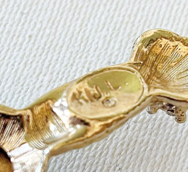 Rare vintage signed KJL KENNETH JAY LANE sword brooch with colored & white rhinestone accents