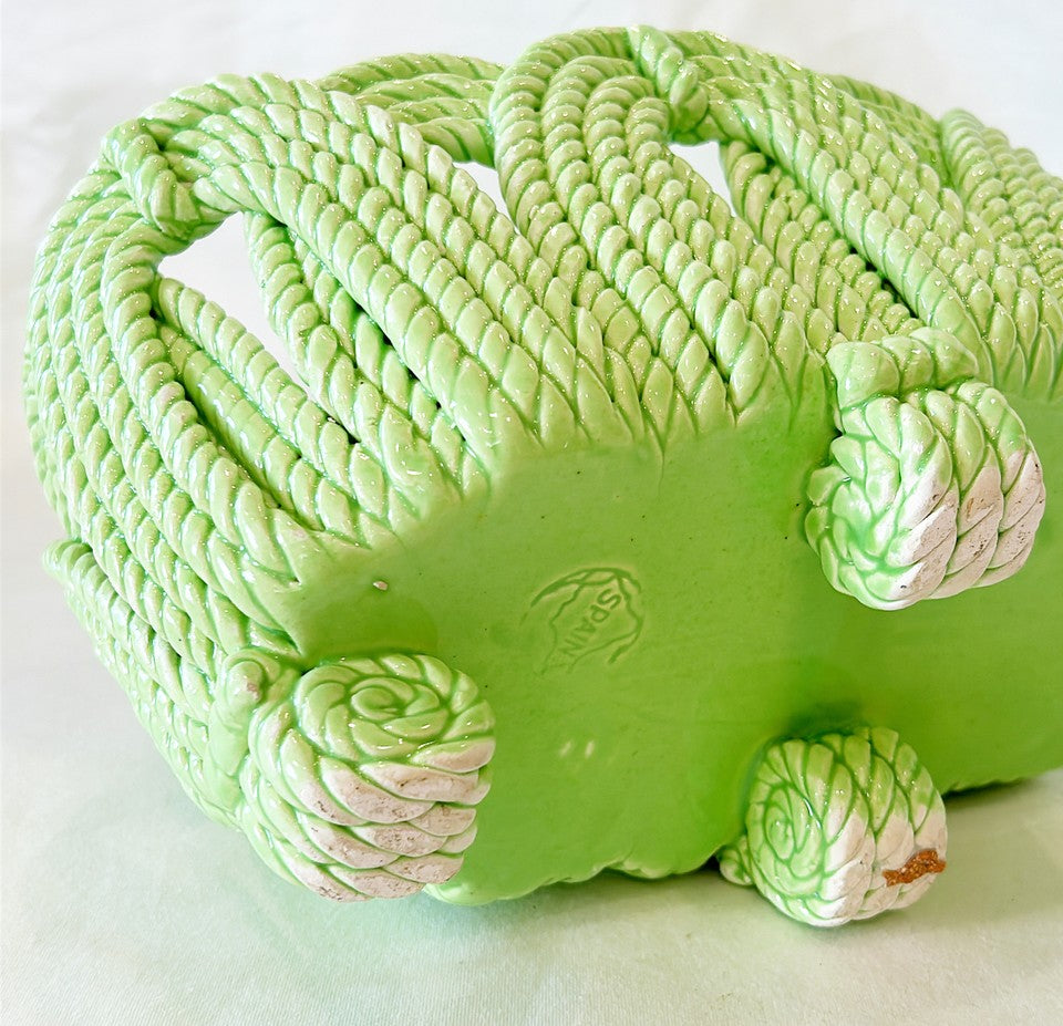 Stunning rare oval shaped large decorative rope style design ceramic glazed decorative planter.