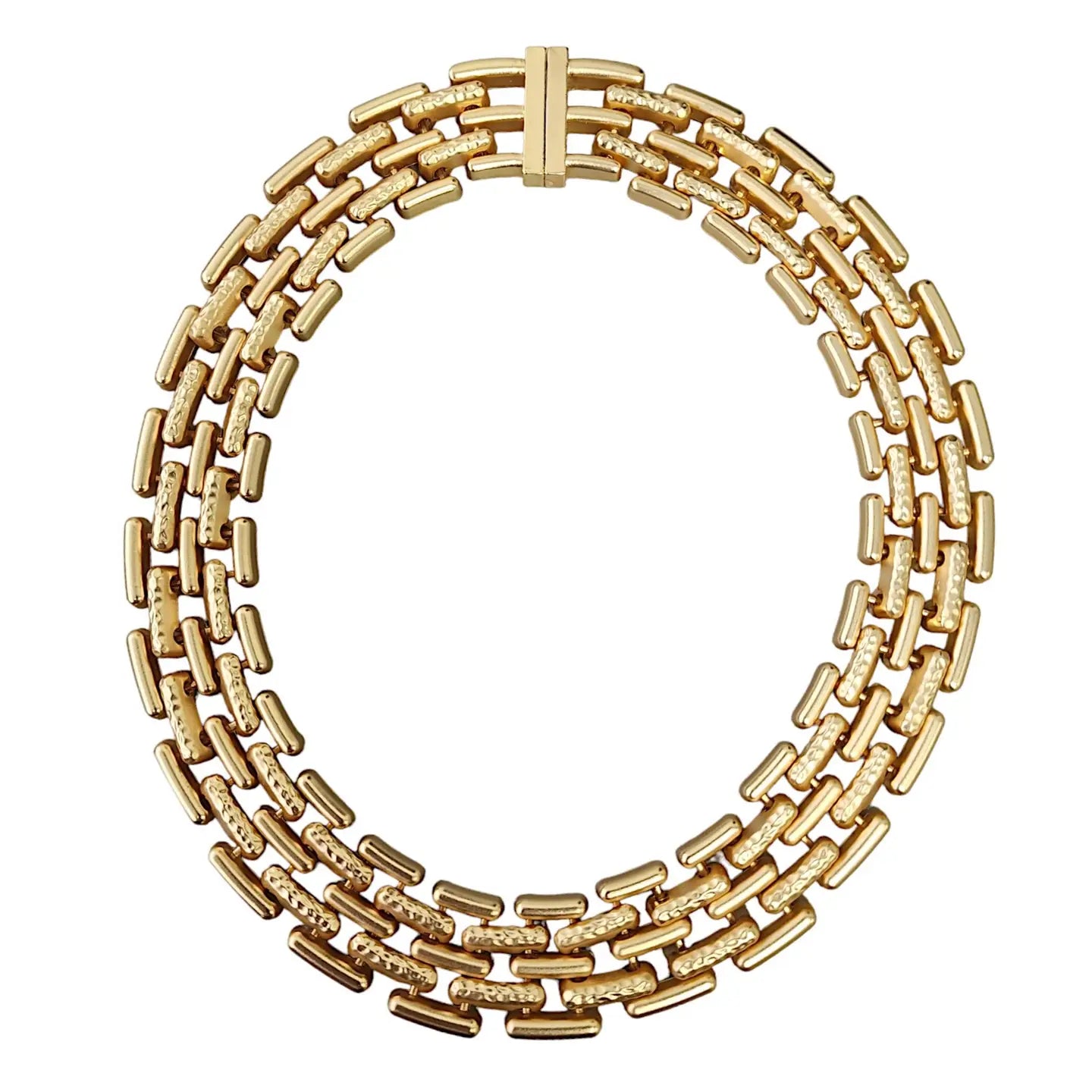 Vintage Gold-Tone 5 Row Chain Link Choker Collar Necklace